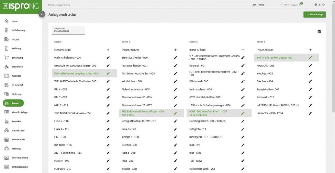 Anlagenstruktur im isproNG Webportal