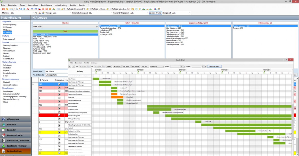 isproNG - maintenance tasks with gantt chart